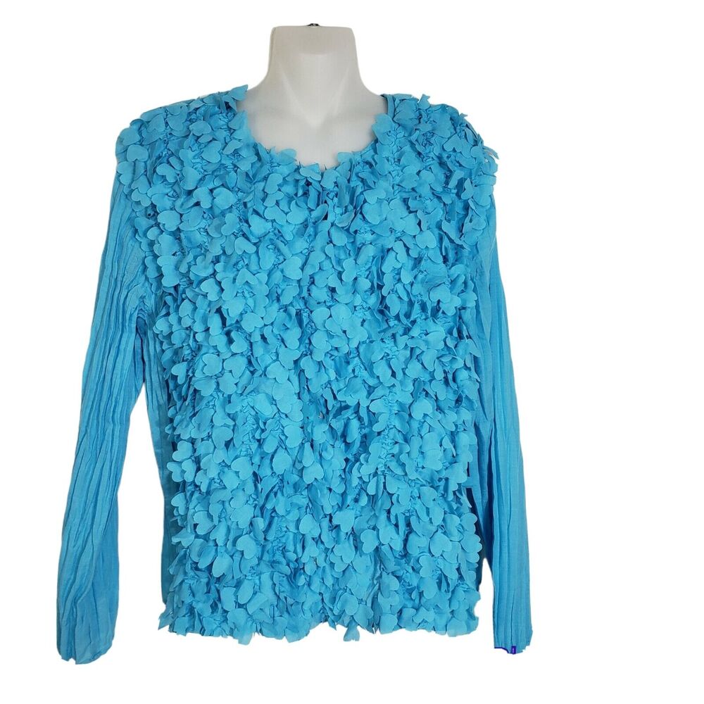 Great Cavalier St. Paul Womens Blouse Shell 2 Piece Large Button Blue Crinkle